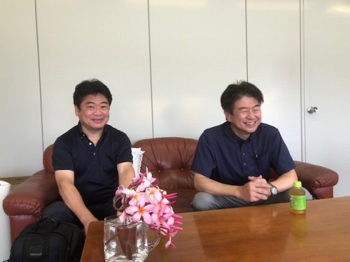 メニコンの安部優事業部長と 菊川紀幸部長が 夏の時候のご挨拶に来社 松葉博雄の社長研究室