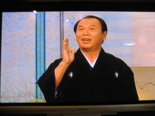 鶴賀若狭掾（つるがわかさのじょう）さんが、NHKテレビに放映されている様子